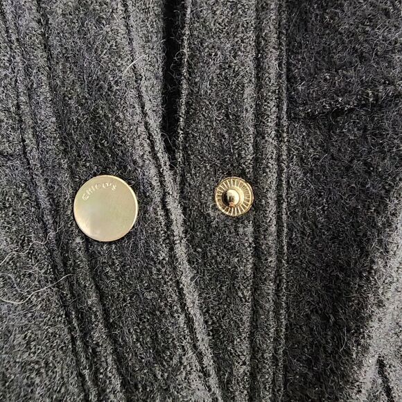 Chico's Boiled Wool-Blend Blanket Jacket Shacket Size 2 Large 12/14 Fringe Black - Picture 8 of 11